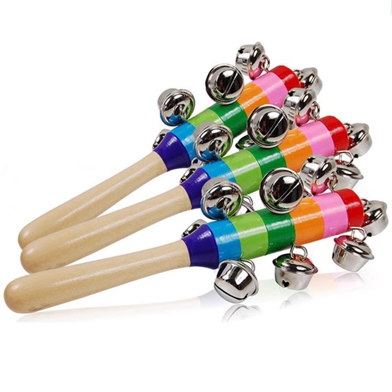 Kids Toys Xylophone - 5PCS 나무 징글 핸드 벨 레인보우
