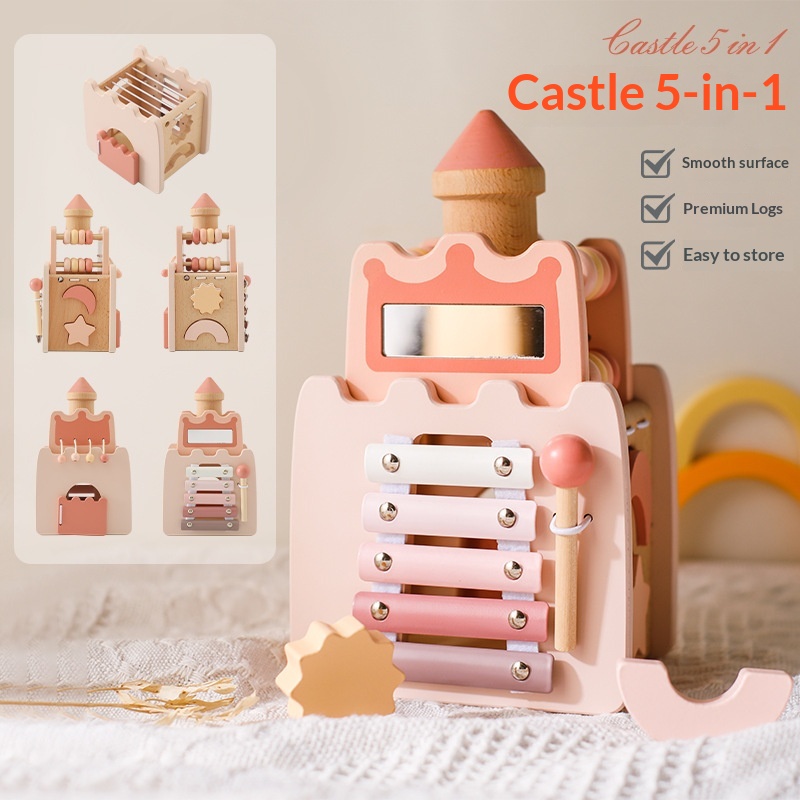Kids Toys Xylophone - 나무 성 모양 5 in 1