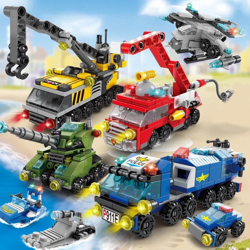 Kids Toys Helicopter - 어린이용 도시 소방차 빌딩 블록, 경찰